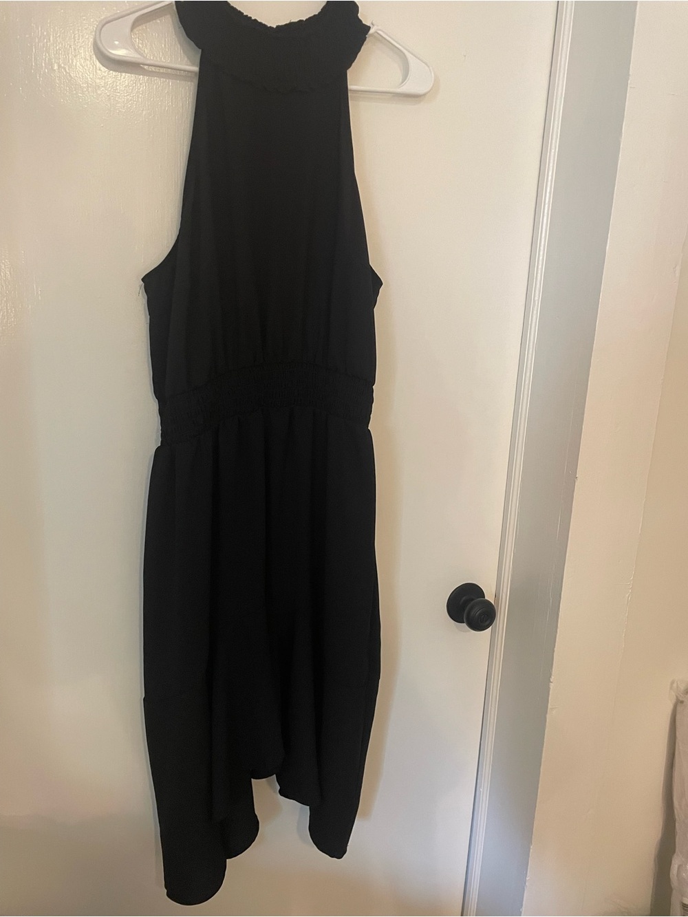 Maurices Black High-Neck High-Low Dress large elastic around neck and waist